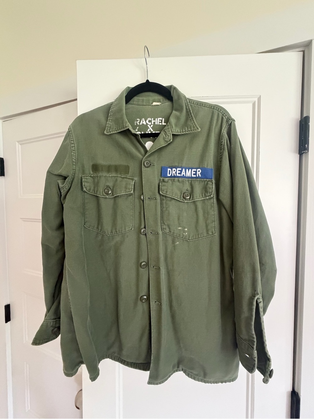 Rachel Olive Green Military Field Jacket with 'DREAMER' Patch